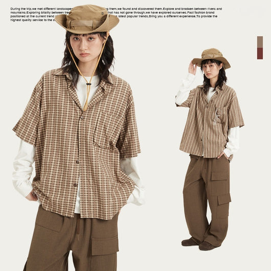 Camisa Retro Japonesa a Rayas - Estilo Preppy Holgado de Manga Corta