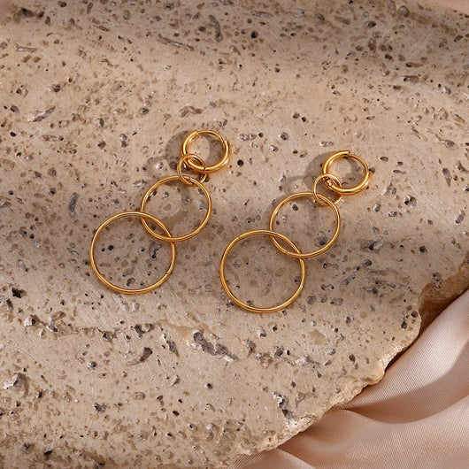 Aretes Circulares Largos Chapados en Oro 18K Acero Inoxidable - Image 10