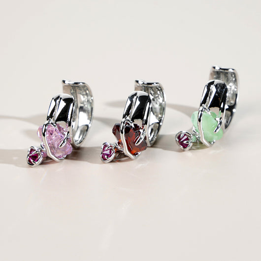 Aretes Flor de Durazno en Cristal - Sin Perforación - Image 4