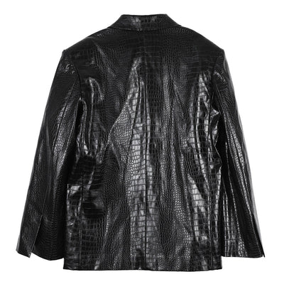 Blazer de Cuero con Patrón Otoñal para Mujer - Corte Holgado - Image 8