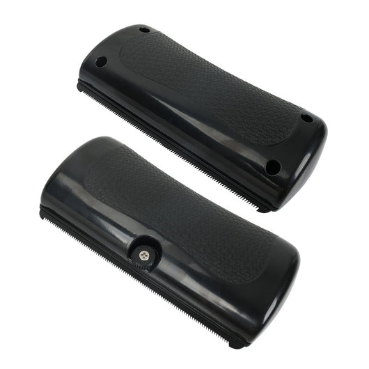 Black HistoTree animal deshedding comb with a textured grip, shown next to its white and green retail box. - Image 5