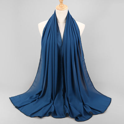 Pañuelo Elegante de Encaje Monocromático y Gasa Perlada para Mujer - Image 17