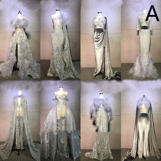 Vestidos de Presentación Gris Plata con Plumas para Mujer - Image 13
