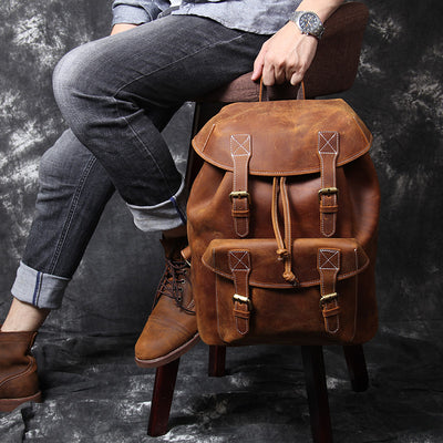 Mochila de Cuero Genuino Retro con Gran Capacidad - Image 3