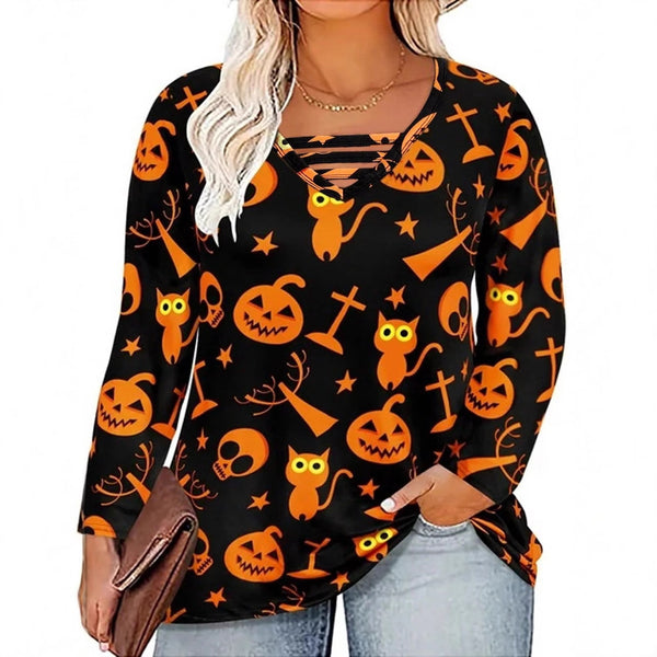 Playera Halloween Talla Grande Manga Larga Cuello Redondo con Estampado Digital