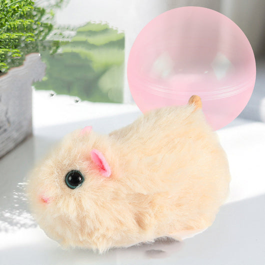 Beige plush simulated hamster cat toy with pink ears and a small tail, next to a translucent pink rolling ball. - Image 15