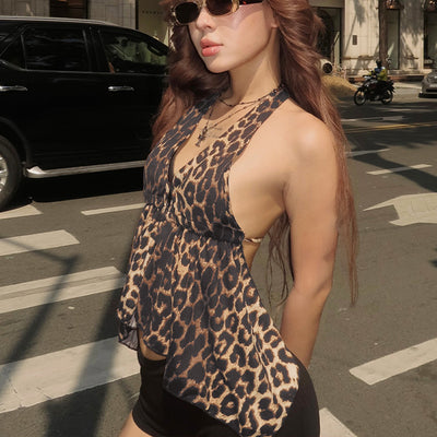 Chaleco Cardigan Corto Estampado Leopardo con Halter para Mujer - Image 3