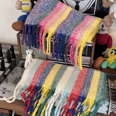 Bufanda Rayada Multicolor para Mujer - Abrigo Versátil de Invierno - Image 9