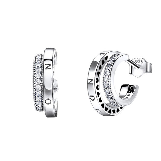Aretes de Circonia Doble Anillo Efecto Hielo para Mujer - Image 2