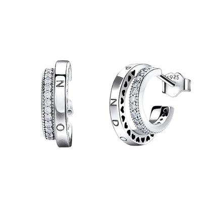 Aretes de Circonia Doble Anillo Efecto Hielo para Mujer - Image 2