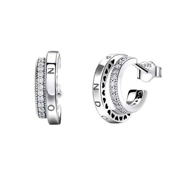 Aretes de Circonia Doble Anillo Efecto Hielo para Mujer