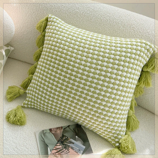 Funda de Cojín Tejido Verde Menta con Borlas - Almohada Decorativa Moderna para Sofá y Cama - Image 9