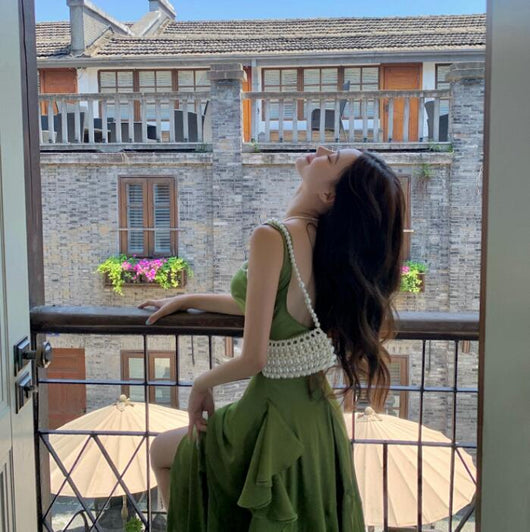 Vestido Sirena de Seda Satinada Verde para Mujer - Image 2