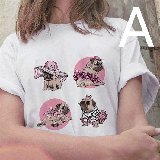Playera Suelta Cuello Redondo con Estampa de Pintura al Óleo Perro Cartoon - Image 4