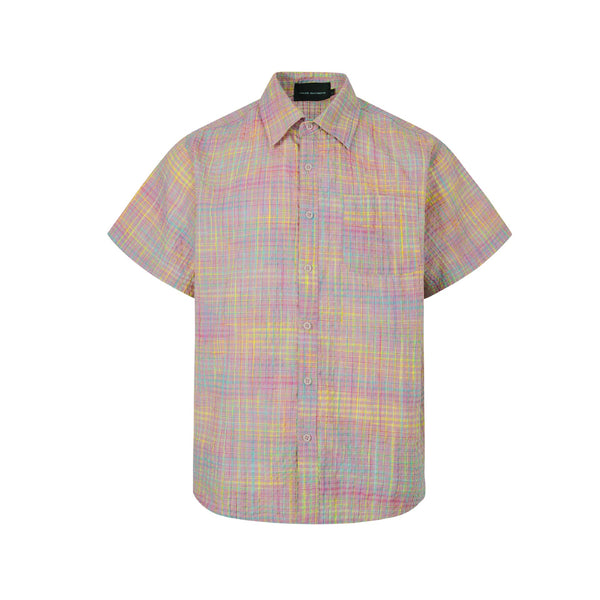Camisa Cuadriculada Seersucker Suelta para Hombre - Manga Corta Verano - Image 6