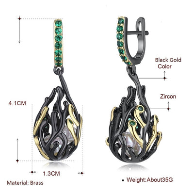 Aretes de Fiesta Personalizados Chapados en Oro Negro con Circón Verde - Image 6