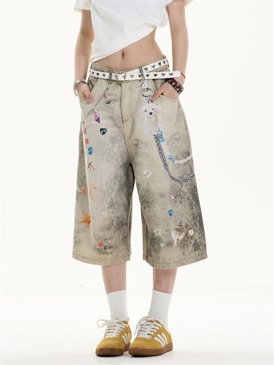 Jeans Anchos Sueltos Estampados Cropped para Mujer - Image 9
