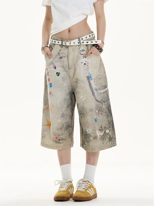 Jeans Anchos Sueltos Estampados Cropped para Mujer - Image 9