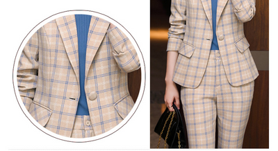 Traje Ejecutivo para Mujer en Cuadros con Mangas Largas - Image 13