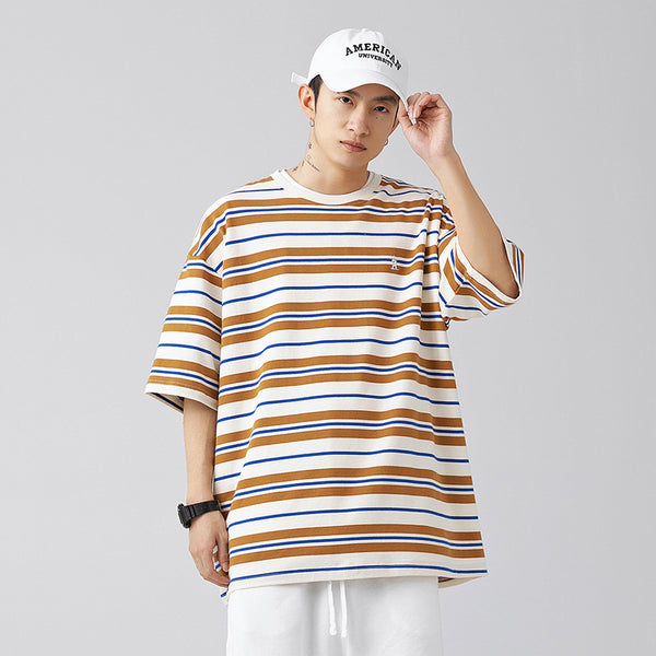 Playera Hombre Rayas Contraste Retro Suelta Versátil