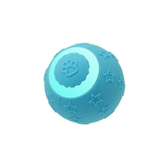 Blue smart ball cat toy with a glowing paw print and star patterns for interactive pet play. - Image 7