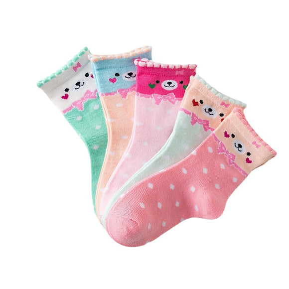 Calcetines de Algodón para Niñas con Lunares y Diseño Cartoon Adorable