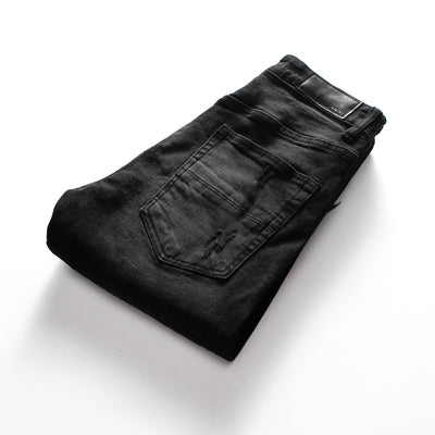 Jeans Slim Fit Negro con Parches Estilo Hong Kong para Hombre - Image 2