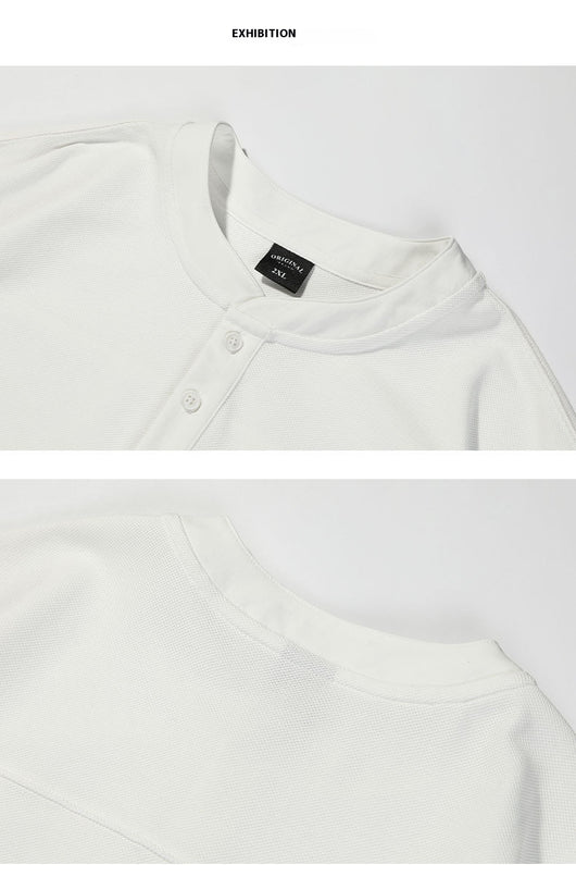 Playera Cuello Henley Básica de Color Sólido para Verano - Image 15