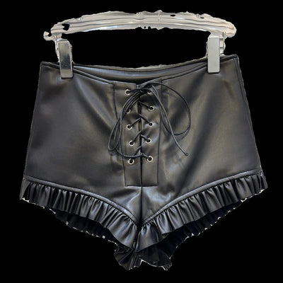 Short de Cuero PU con Encaje Plisado y Cordón Ajustable - Estilo Dark Hot Girl - Image 4