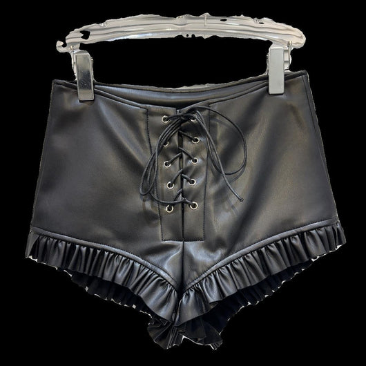 Short de Cuero PU con Encaje Plisado y Cordón Ajustable - Estilo Dark Hot Girl - Image 4