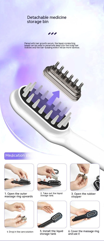 White scalp medicine feeder comb with blue and red light therapy, digital display, and massage function. - Image 19