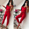Conjunto Elegante: Blusa sin Mangas con Volantes y Pantalón Liso