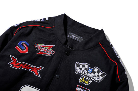 Chaqueta Motociclista Retro con Parches Bordados Hip Hop Street Racing - Image 12