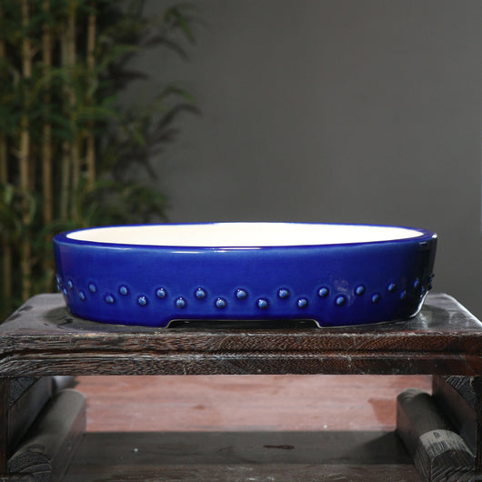 Maceta de Bonsái Cerámica Púrpura con Diseño Ovalado y Tambor - Image 3