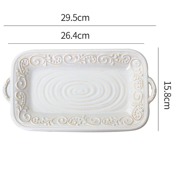 Plato de Cerámica Retro con Relieve Elegante para Comedor