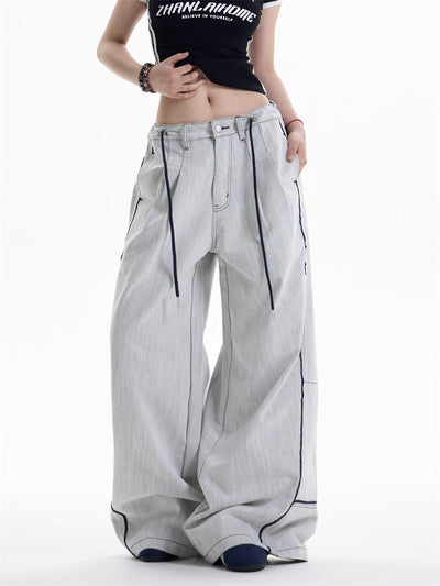 Pantalones Anchos Casuales con Costuras en Contraste - Image 13