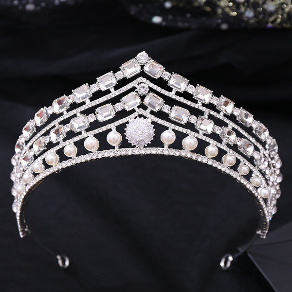 Conjunto de Joyería Nupcial Corona Barroca de Aleación con Zirconia y Pedrería
