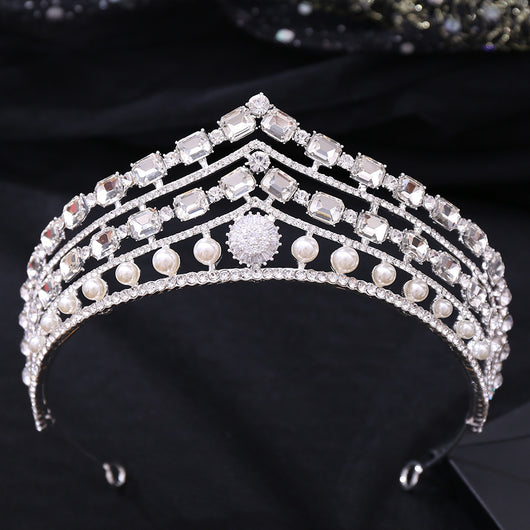 Conjunto de Joyería Nupcial Corona Barroca de Aleación con Zirconia y Pedrería