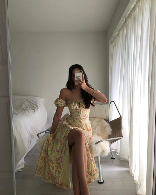 Vestido Largo Elegante con Estampado Floral, Mangas Abullonadas y Abertura Alta - Image 25