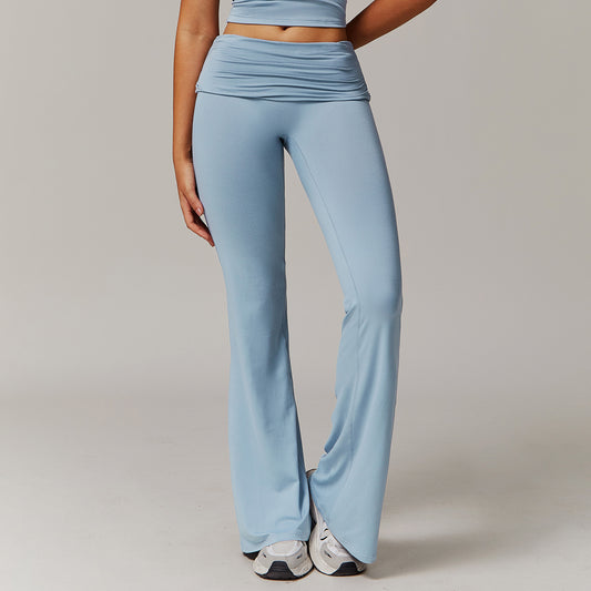 Pantalones Yoga Plisados Cintura Alta para Mujer - Diseño Acampanado Versátil