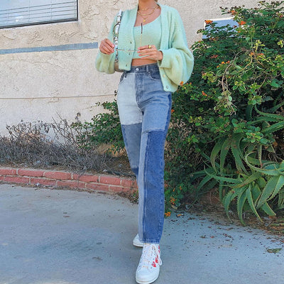 Jeans de Cintura Alta con Costuras Asimétricas y Contraste de Colores - Image 12
