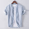 Camisa Masculina Casual de Linho Listrada de Manga Curta Respirável