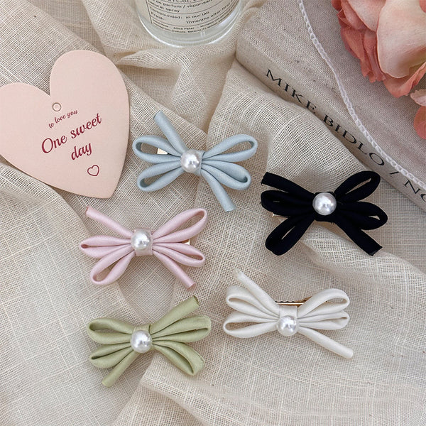 Clips de Cabello con Moño de Perla - Par de Horquillas Pato Laterales