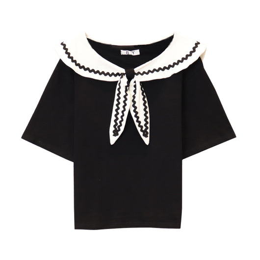 Blusa Preppy Cuello Marino Manga Corta - Estilo Chic y Versátil - Image 11