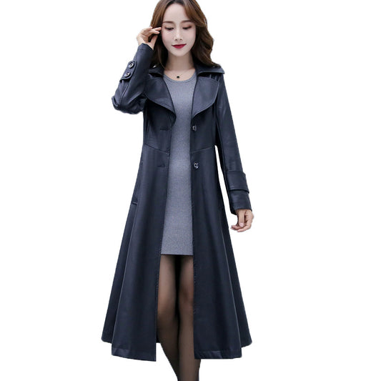Abrigo de Cuero Largo para Mujer Talla Grande - Corte Slim Elegante - Image 2