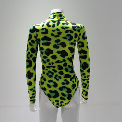 Jumpsuit Slim Fit Cuello Alto Leopardo Verde - Manga Larga Elegante - Image 7