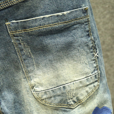 Pantalones Vaqueros Azules Rotos Hombre Marca Tide Parches Estilo Coreano - Image 6