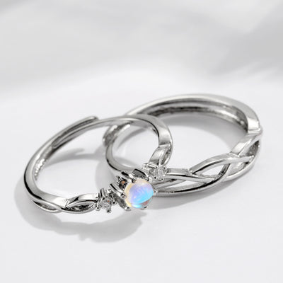 Anillos de Pareja Piedra Lunar Concéntrica en Plata Esterlina - Image 8