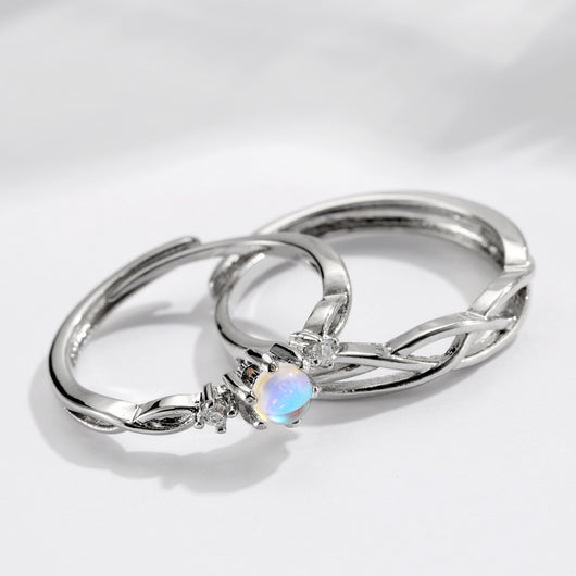 Anillos de Pareja Piedra Lunar Concéntrica en Plata Esterlina - Image 8