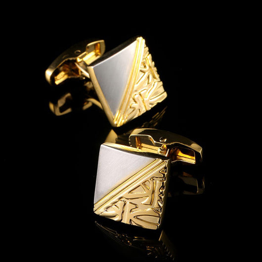 Gemelos Bicolor Oro y Plata con Patrón Cuadrado - Cobre de Alta Calidad - Image 5